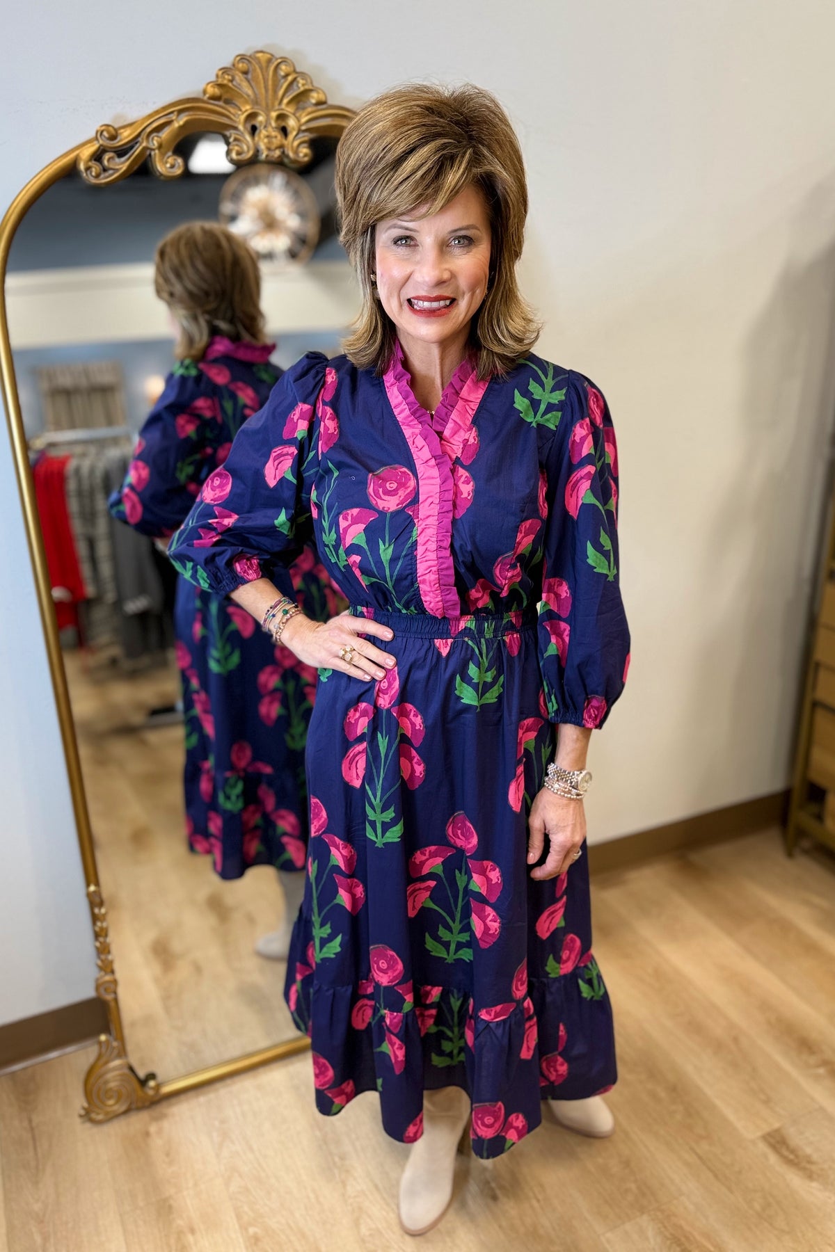 Umgee Floral Dress Navy Mix