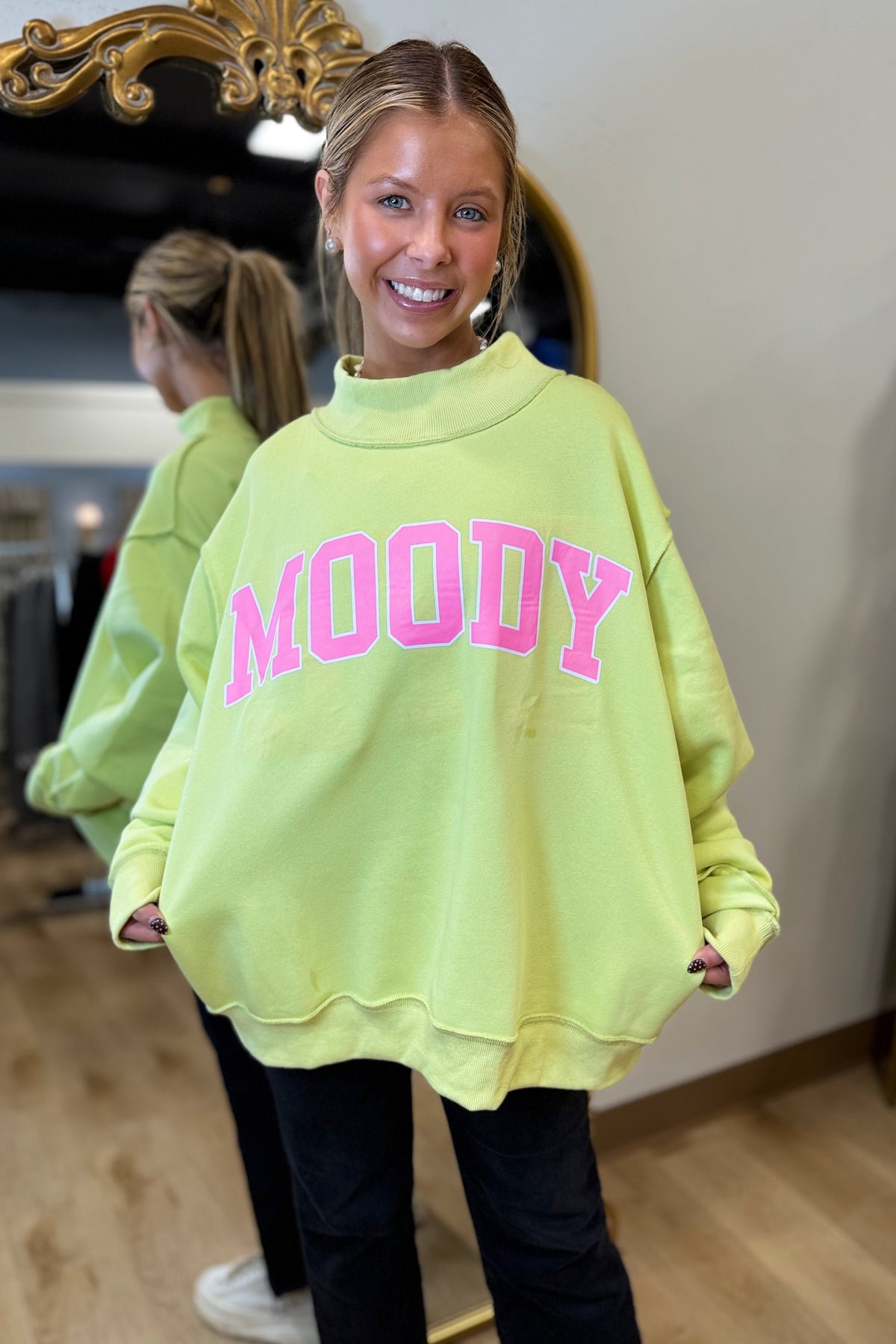 Moody Bye Reversible Mock Neck Sweatshirt Lime