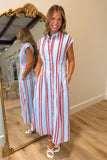 All American Striped Button Midi Dress
