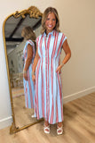 All American Striped Button Midi Dress