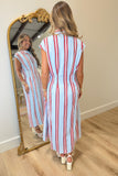 All American Striped Button Midi Dress