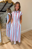 All American Striped Button Midi Dress