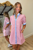 Marina Flag Striped Dress Red