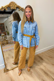 Elan Camel Collar Tie Denim Jacket