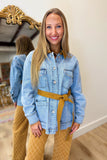 Elan Camel Collar Tie Denim Jacket