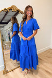 Atlantic Blue Short Sleeve Poplin Midi Dress
