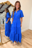 Atlantic Blue Short Sleeve Poplin Midi Dress