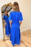 Atlantic Blue Short Sleeve Poplin Midi Dress