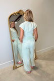 E Squared Striped Cap Sleeve Cinched Tee Mint Green