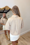 Elan Sedona Striped Button Down Top Sand