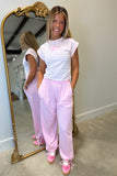 E Squared Striped Cap Sleeve Cinched Tee Bubblegum Pink