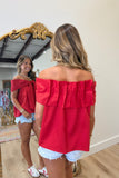 Bow Behavior Off the Shoulder Top Anthem Red