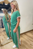 Roar in Ribbed Pant Set Green Leopard