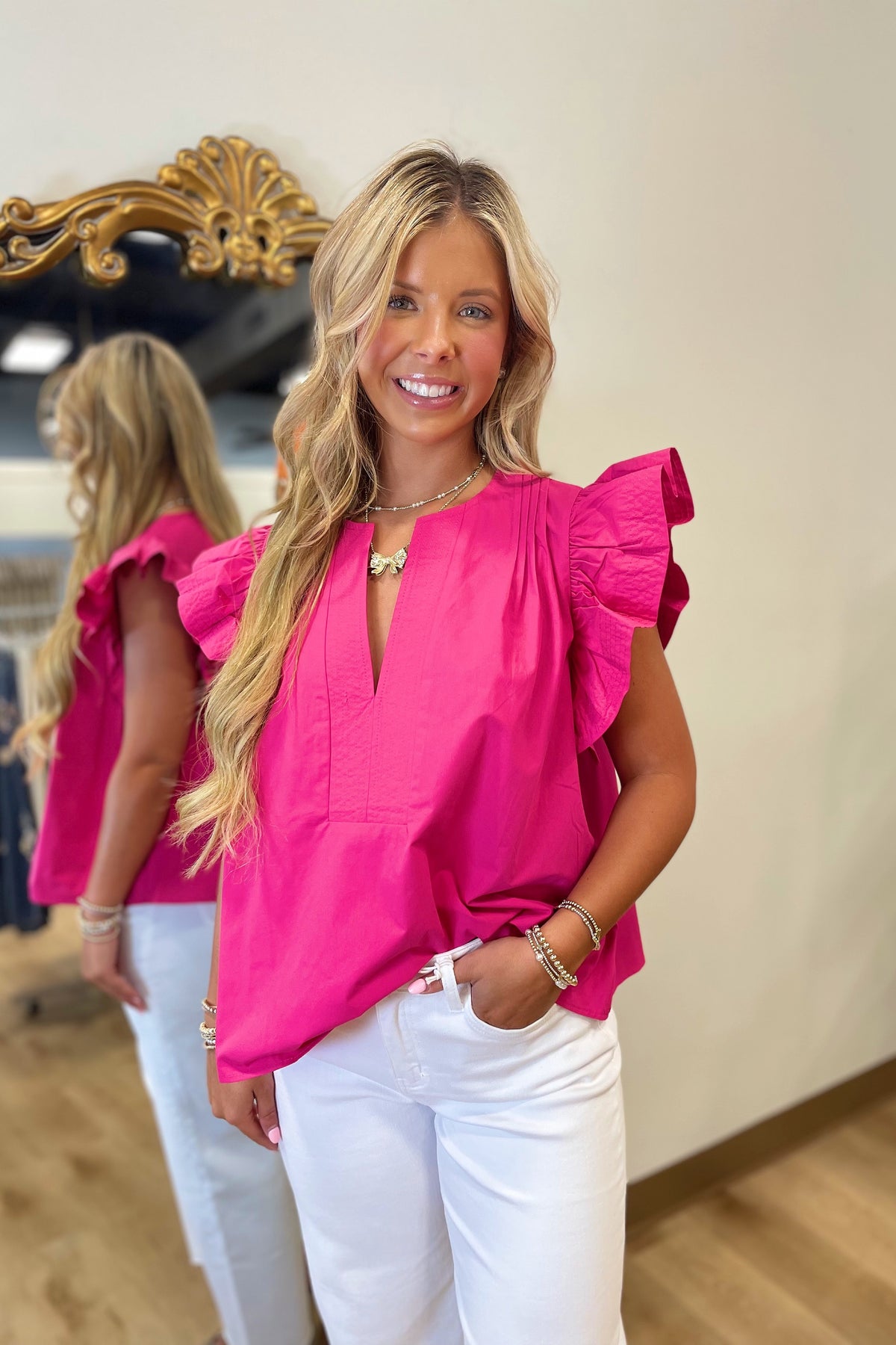 Breezy Winds Poplin Top Fuchsia