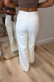 Elan Faux Leather High Waist Flare Pants Cream