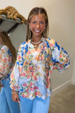 Umgee Watercolor Garden Blouse Blue RESTOCK