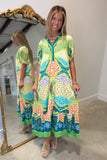 Umgee Color Burst Floral Midi Dress Green