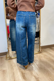 Denim Wash Wide Leg Drawstring Pants