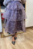 Glitter Tiered Organza Midi Skirt Deep Purple