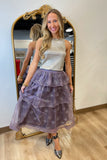 Glitter Tiered Organza Midi Skirt Deep Purple
