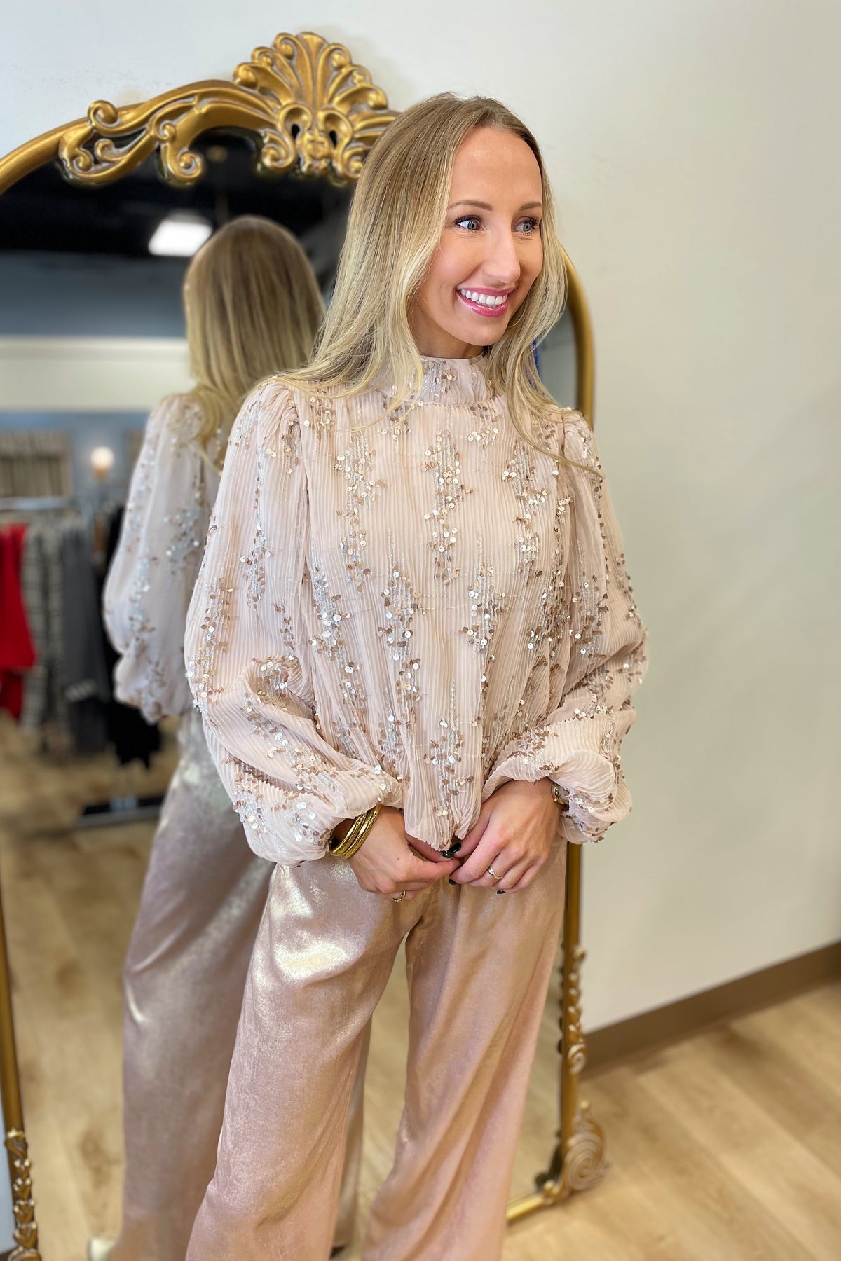 Party Prism Bubble Hem Top Rose Gold