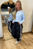 Cropped Cutout Back Long Sleeve Tee Blue