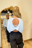Cropped Cutout Back Long Sleeve Tee Blue