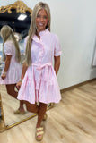 Seaside Striped Ruffle Dress Pink