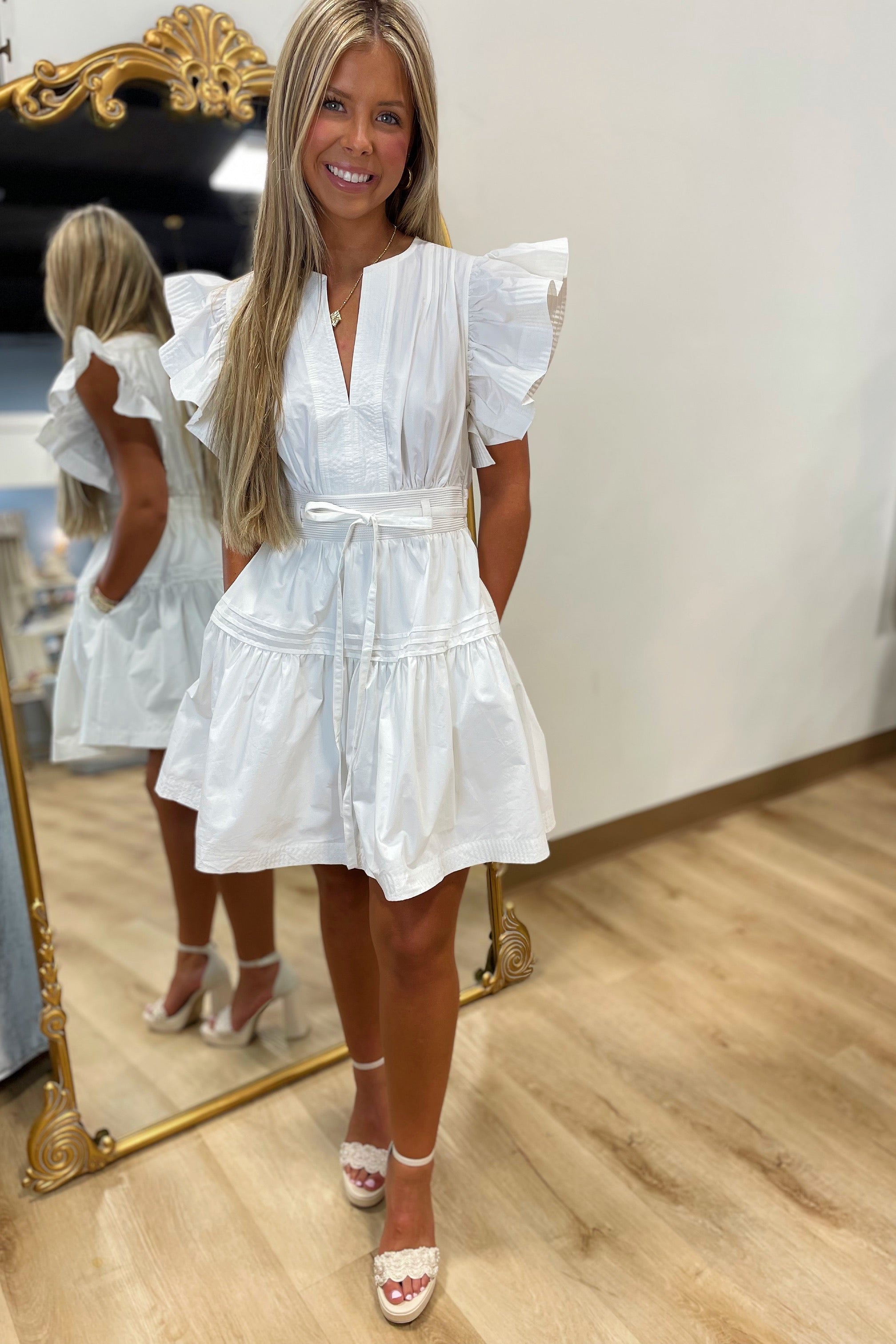 Graceful Breeze Peplum Poplin Mini Dress White Graceful Breeze Peplum Poplin Mini Dress White