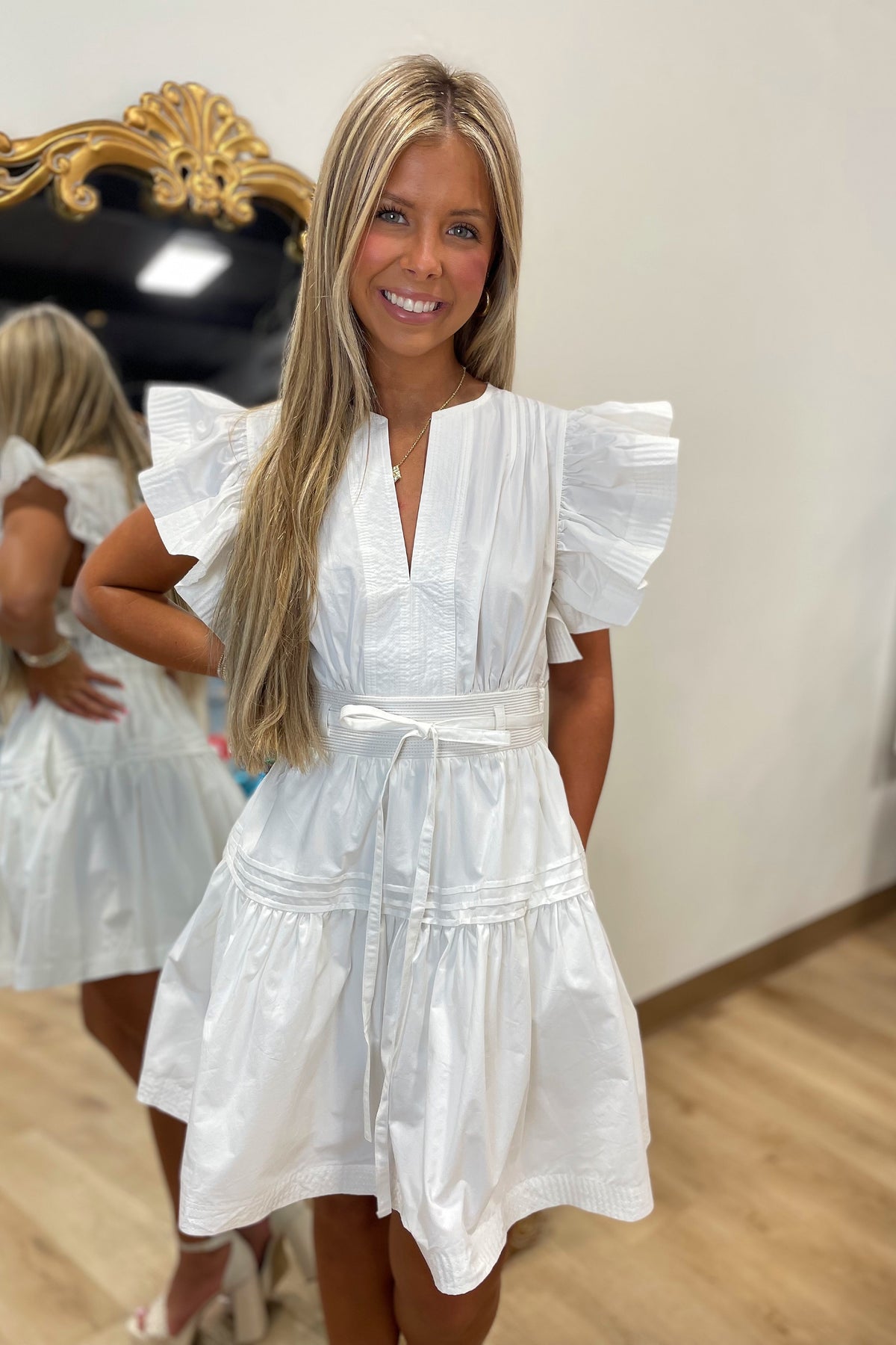 Graceful Breeze Peplum Poplin Mini Dress White