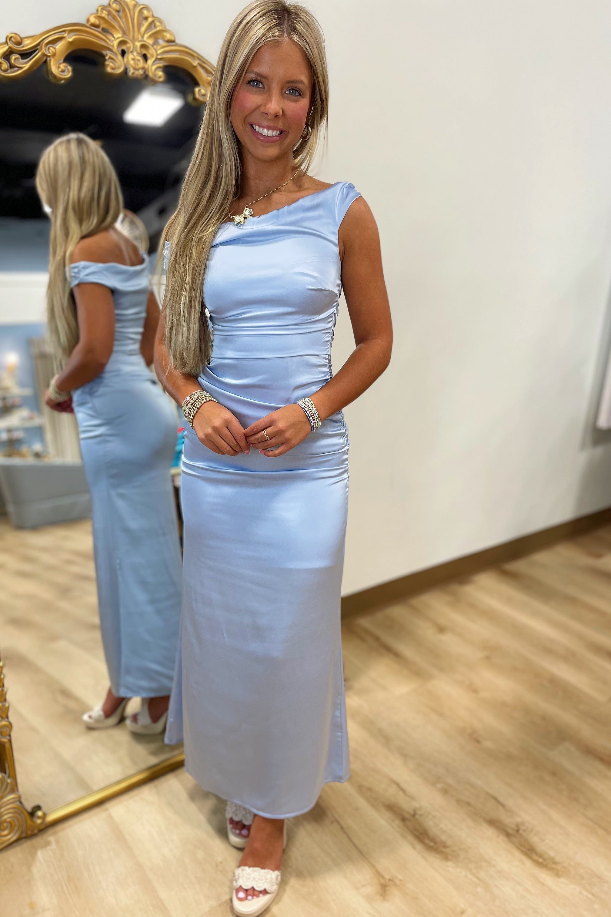 Gala Glamour Satin Maxi Dress Blue