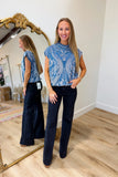 Umgee Velvet Paisley Bubble Top Blue