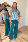 Umgee Velvet Paisley Bubble Top Sage