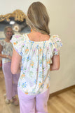 Dotted Swiss Floral Blouse Cream