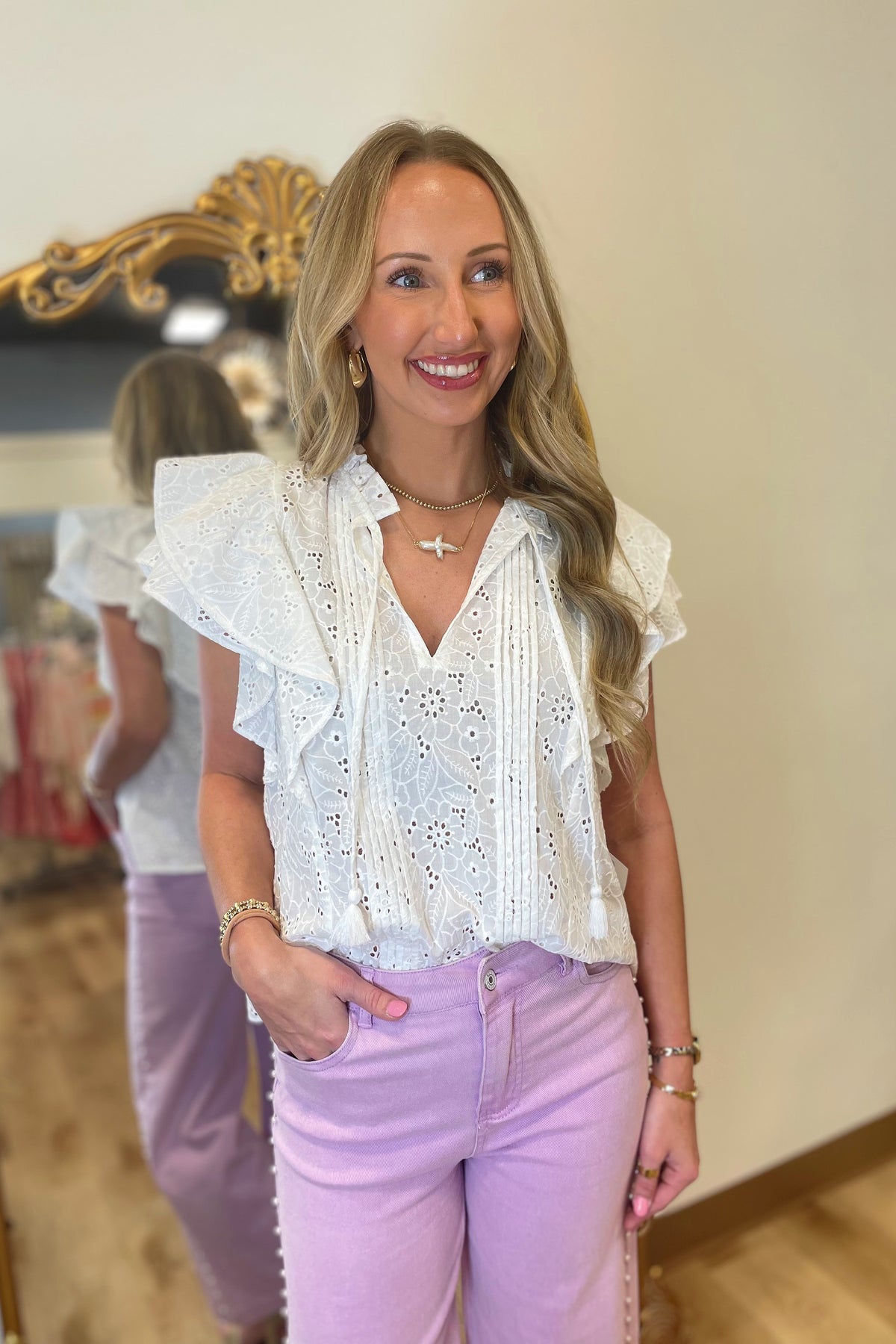 All Day Eyelet Top White