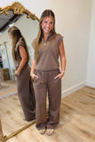 Elan Sleeveless Scuba Pant Set Brown