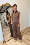 Elan Sleeveless Scuba Pant Set Brown