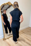 Elan Cap Sleeve Scuba Jumpsuit Black