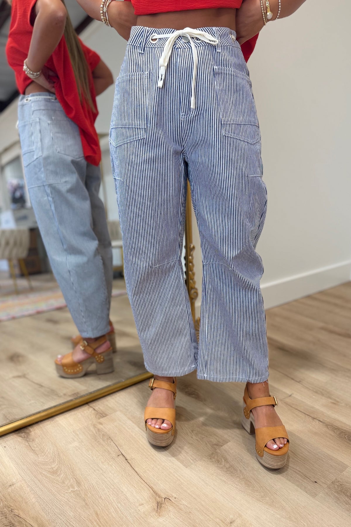Fresh Start Stripe Barrel Pant Blue