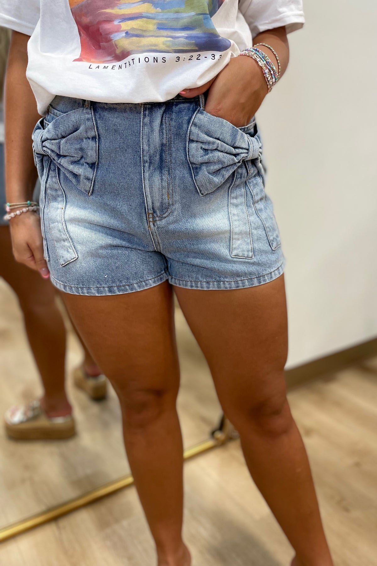 Bow Pocket Denim Shorts