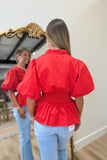 Classic Choice Smocked Waist Blouse Red