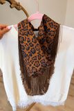 Leopard Fringe Scarf Brown