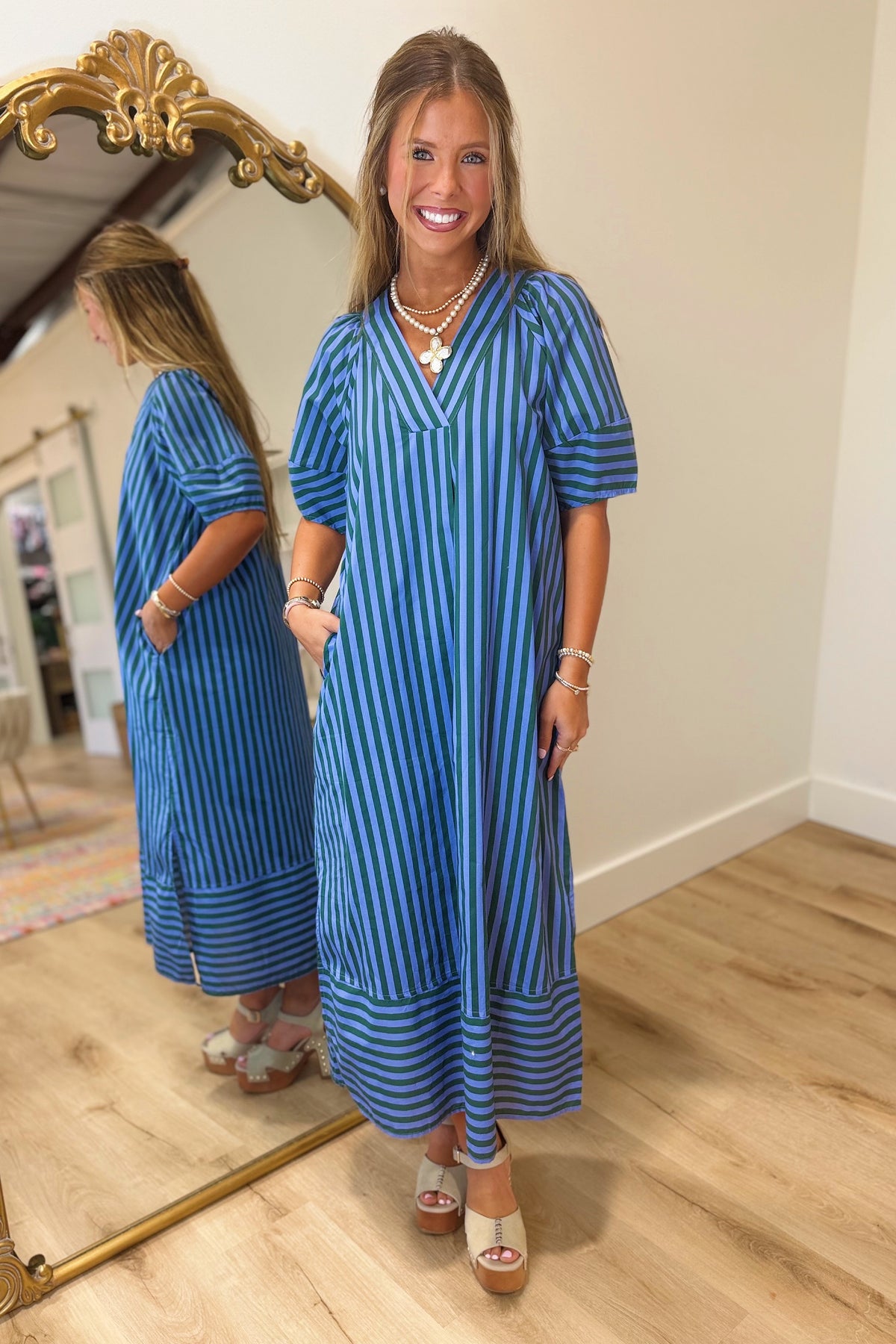 Bristol Striped Midi Dress Green