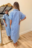 Drift Away Striped Short Sleeve Dress Blue