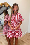 Early Fall Striped Dress Red/Pink