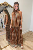 Cascading Dots Skirt Set Brown