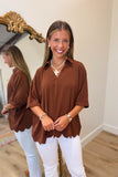 Purely Essential Scalloped Hem Top Brown