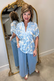 Umgee Oversized Dolman Sleeve Blouse Blue