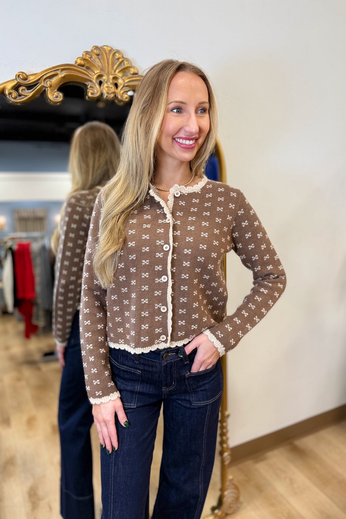 Christmas Cottage Cardigan Sweater Brown