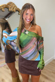 Harvest Stripes Off Shoulder Asymmetrical Top